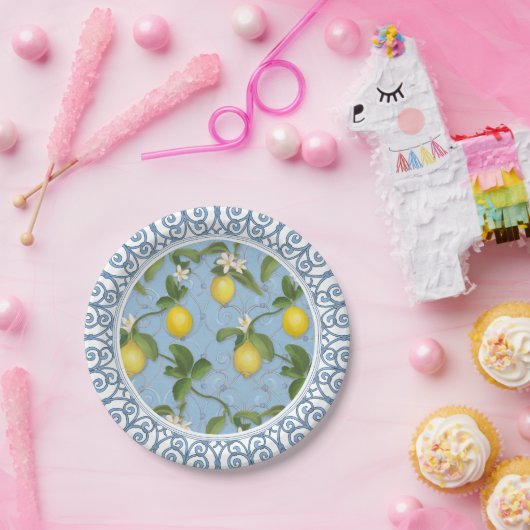 レモンの木のEspalierの葉は花の芸術を去ります ペーパープレート (パーティー)