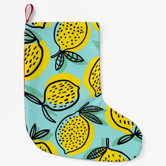 レモンの果実：夏のヴィンテージ模様。 スモールクリスマスストッキング (正面)