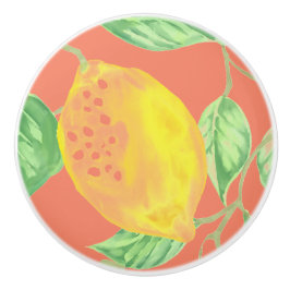 レモンの果柄が黄色、桃色 セラミックノブ