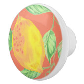 レモンの果柄が黄色、桃色 セラミックノブ (右)