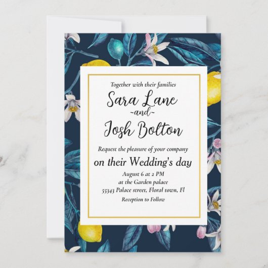 レモンの枝と花と果実招待 招待状 (正面)