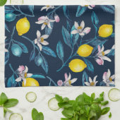 レモンの枝と花と青の果実 キッチンタオル (折り畳み)