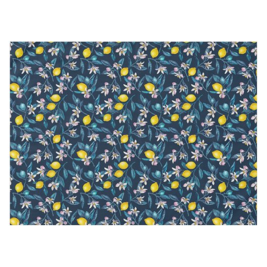 レモンの枝と花と青の果実 テーブルクロス (正面(横))