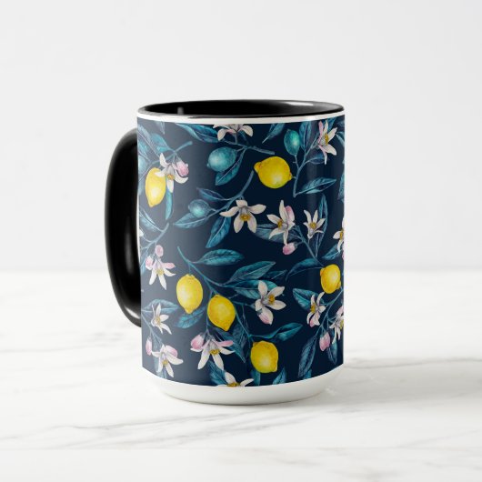 レモンの枝と花と青の果実 マグカップ (正面左)