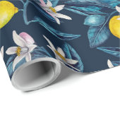 レモンの枝と花と青の果実 ラッピングペーパー (ロールコーナー)