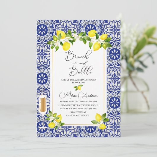 レモンの枝と青いモザイクの水の色の枝と 招待状 (スタンド正面)