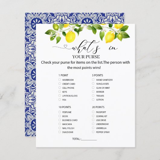 レモンの枝と青モザイクあなたの財布の中に何がある (正面/裏面)