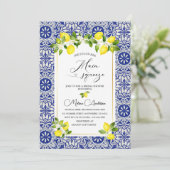 レモンの枝と青モザイクの水の色ブライダルsho 招待状 (スタンド正面)