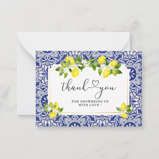 レモンの枝と青モザイク感謝していユー ノートカード (正面)