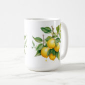 レモンの枝の上のリアルな黄色のレモン コーヒーマグカップ (正面右)
