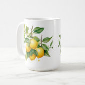 レモンの枝の上のリアルな黄色のレモン コーヒーマグカップ (正面左)