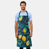 レモンの枝：青い装飾継ぎ目 エプロン (着用した状態)