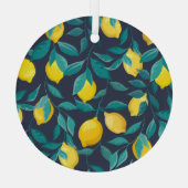 レモンの枝：青い装飾継ぎ目 ガラスオーナメント (裏面)