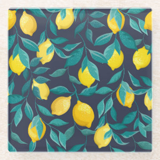 レモンの枝：青い装飾継ぎ目 ガラスコースター