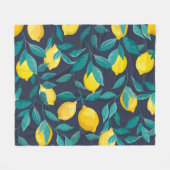 レモンの枝：青い装飾継ぎ目 フリースブランケット (正面(横))