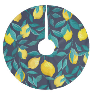 レモンの枝：青い装飾継ぎ目 ブラッシュドポリエステルツリースカート