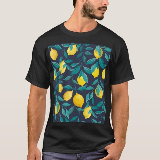 レモンの枝:青い装飾継ぎ目 Tシャツ (正面)