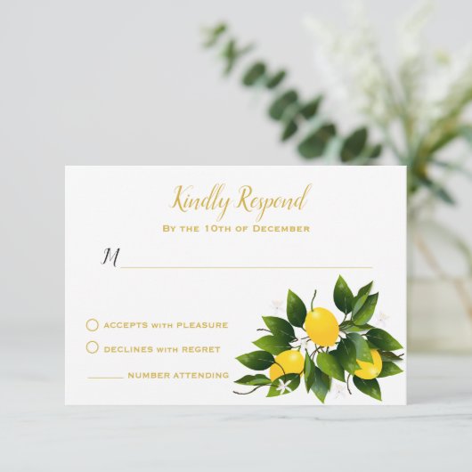 レモンの柑橘類の花のフルーツパーティ 出欠カード (スタンド正面)
