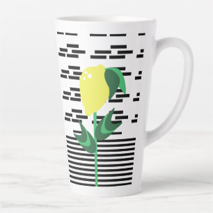 レモンの植物 黒ストライプ カフェラテマグ
