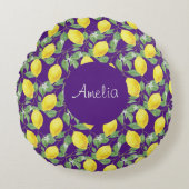 レモンの水の色のパターシンプルン紫 ラウンドクッション (正面)