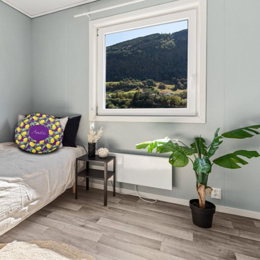 レモンの水の色のパターシンプルン紫 ラウンドクッション