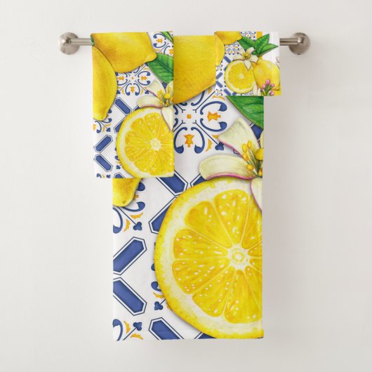 レモンの水彩パター地中海のン バスタオルセット (インサイチュ)