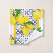 レモンの水彩パター地中海のン バスタオルセット (ウォッシュタオル)