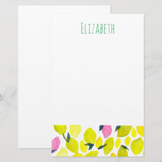 レモンの水彩模様 便箋 (正面/裏面)