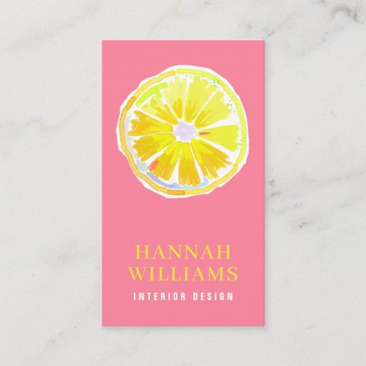 レモンの水色モダンピンク背景 名刺 (正面)