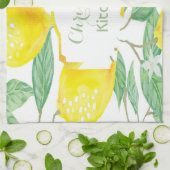 レモンの白い緑の名前のスクリプト キッチンタオル (折り畳み)