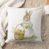 レモンの籐のバスケットを持つ可愛いバニー クッション (ブランケット)