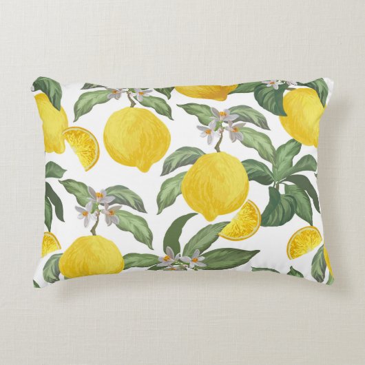 レモンの継ぎ目のないヴィンテージパターン。熱帯果実バック アクセントクッション (正面)