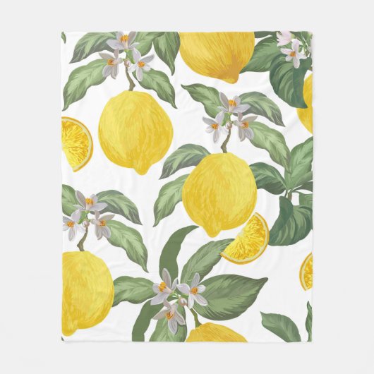 レモンの継ぎ目のないヴィンテージパターン。熱帯果実バック フリースブランケット (正面)