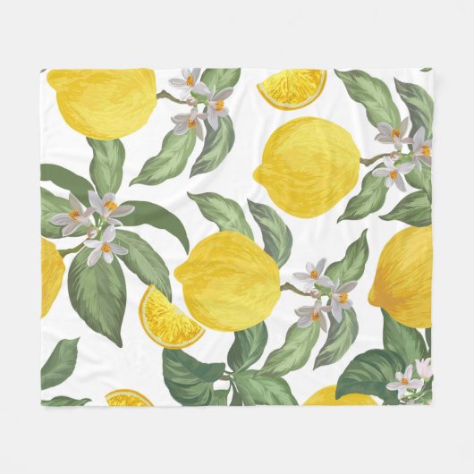 レモンの継ぎ目のないヴィンテージパターン。熱帯果実バック フリースブランケット (正面(横))