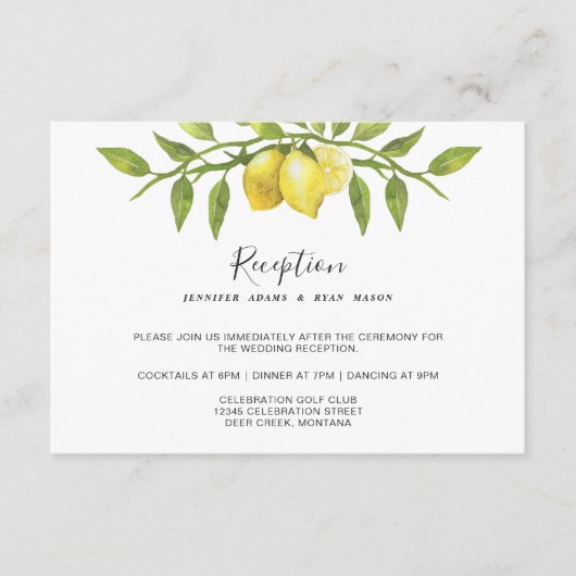 レモンの花とグリーンが美しいフラワーウェディングレセプション エンクロージャーカード (正面)