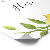 レモンの花のグリーン ウォーターカラー サイン ポスター (角)