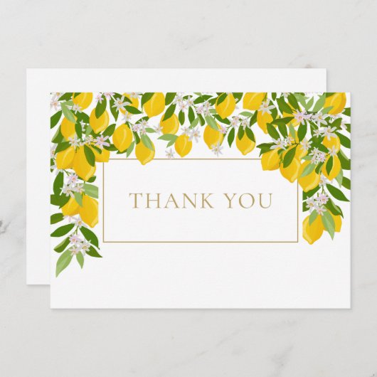 レモンの花のグリーン ゴールド ジオメトリック サンキューカード (正面/裏面)