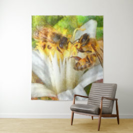 レモンの花の水のカラーアートの上に蜂蜜の蜂 タペストリー