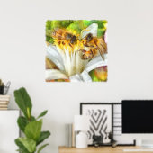 レモンの花の水のカラーアートの上に蜂蜜の蜂 ポスター (ホームオフィス)