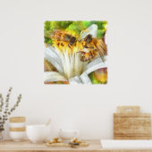 レモンの花の水のカラーアートの上に蜂蜜の蜂 ポスター (キッチン)