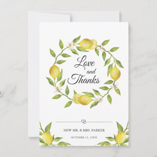 レモンの花の緑のフローラありがとう サンキューカード (正面)