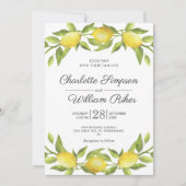 レモンの花の緑の水の色結婚の 招待状 (正面)