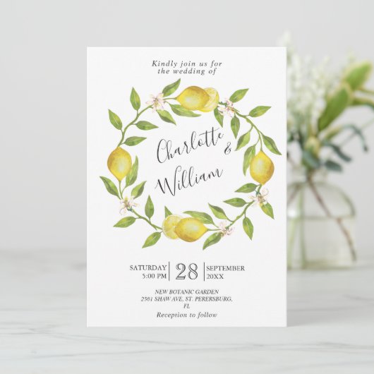 レモンの花の緑の水の色結婚の 招待状 (スタンド正面)