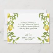 レモンの花の緑の水色 サンキューカード (裏面)