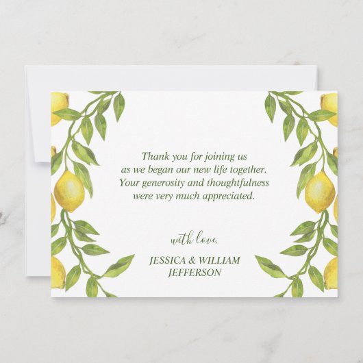 レモンの花の緑の水色 サンキューカード (裏面)