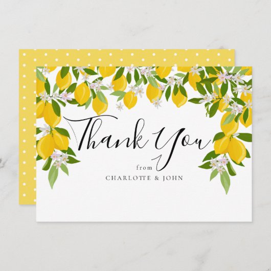 レモンの花の緑の赤ちゃんシャワー サンキューカード (正面/裏面)