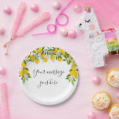 レモンの花 グリーン エレガントなスクリプト メッセージ ペーパープレート (パーティー)