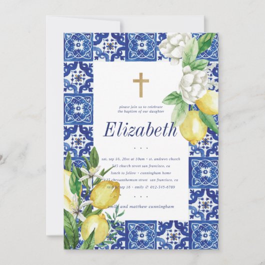 レモンの葉タイルのためのバプテ地中海のィス 招待状 (正面)