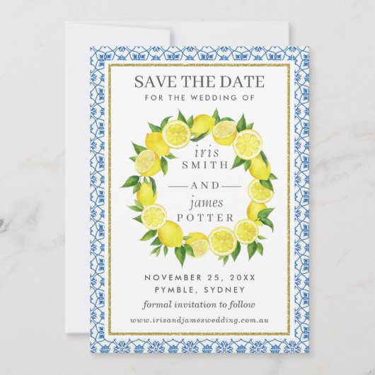 レモンの葉地中海のは日付カードを保存 セーブザデート (正面)