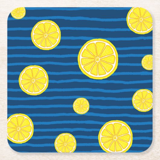 レモンの薄切りパターン スクエアペーパーコースター (正面)